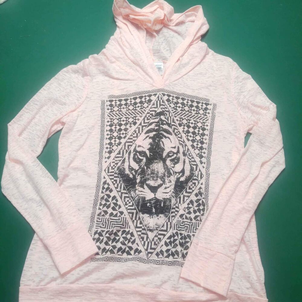 Pink Wine Tiger Burnout Pullover w/ Hood - Juniors Large (11/13) - New